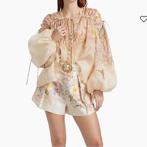 Zimmermann Beige Floral Set. Blouse & Shorts